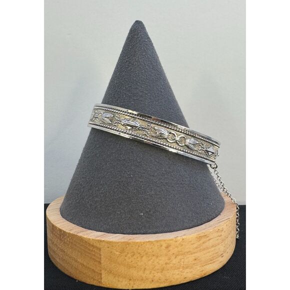Vintage Whiting &  Davis Silver Hinge Bracelet w/ safety chain - Picture 1 of 7